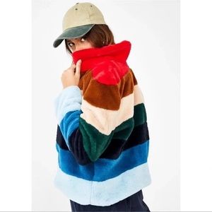 [BLANKNYC] Rainbow Color Block Faux Fur Jacket